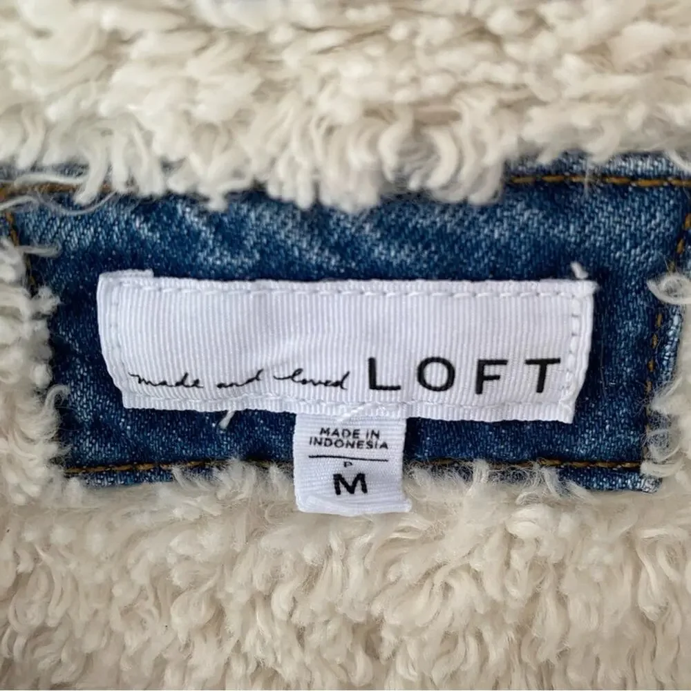 Ann Taylor Loft Sherpa Denim Jean Trucker Jacket size Medium